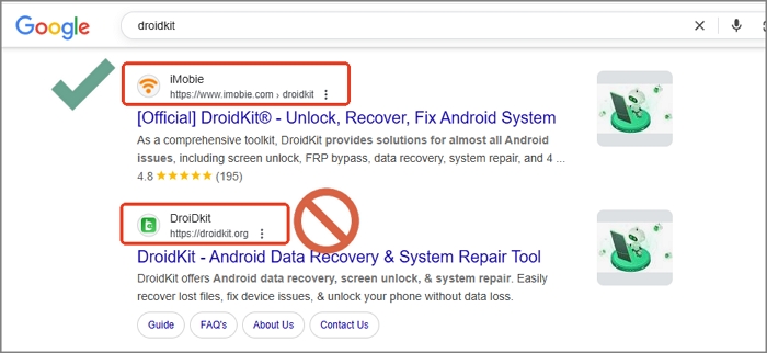 Offizielle Website von DroidKit VS Klon-Website