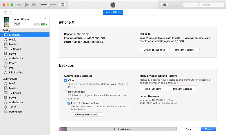 Tap on Restore Backup