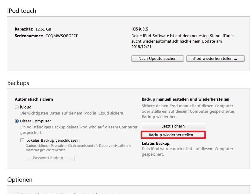 iTunes Backup wiederherstellen