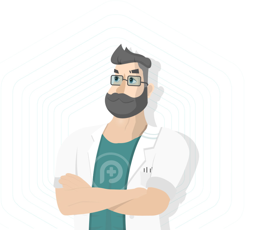 Man with beard glasses arms crossed