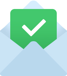 Green check mark in open envelope