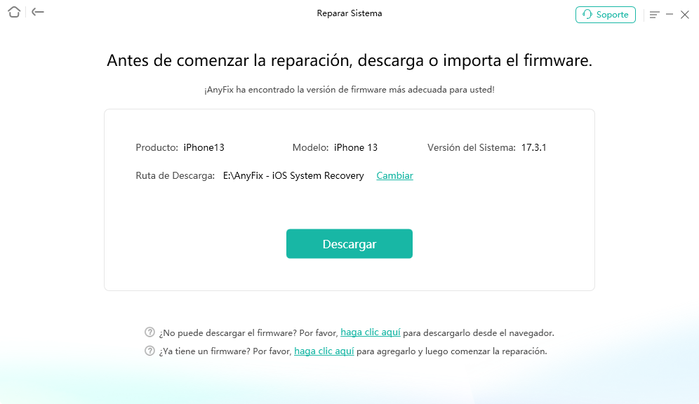 Captura de pantalla de la página web con mensaje.