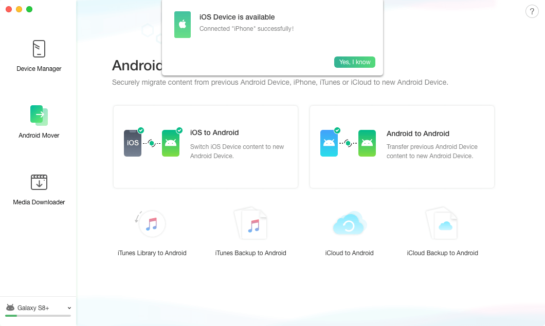 Choose Android Mover and iOS to Android
