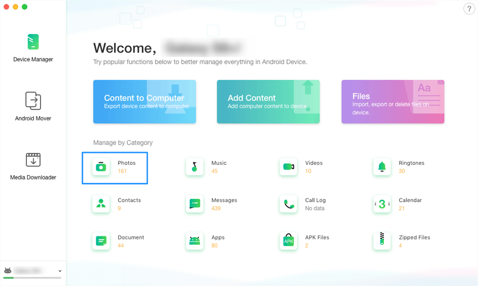 Click Device Manager and Choose Photos Category