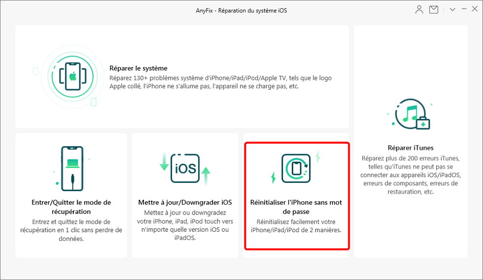 Page principale d'AnyFix