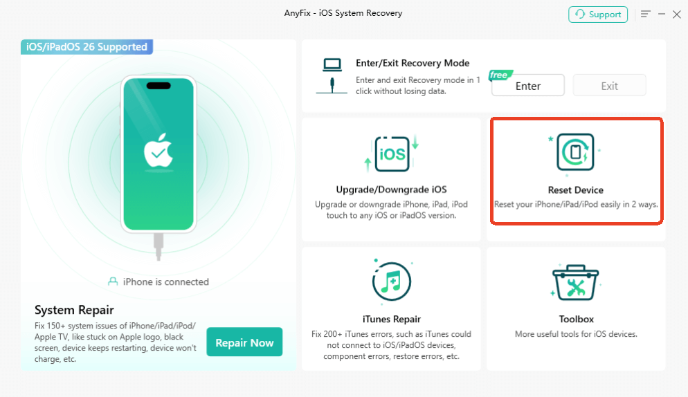 AnyFix Reset Device Option