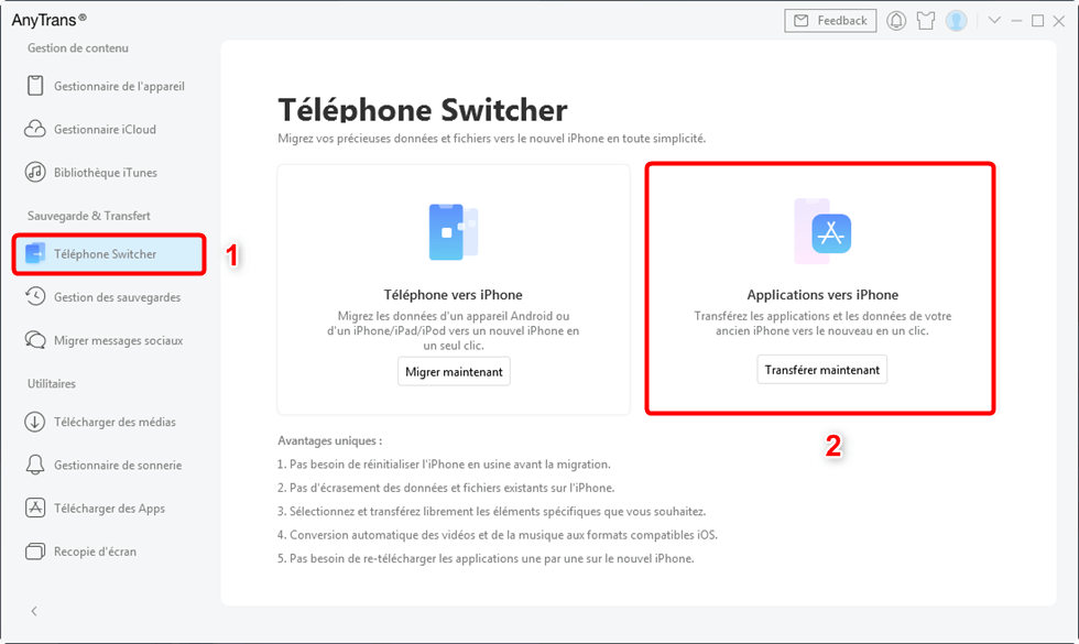 Applications vers iPhone