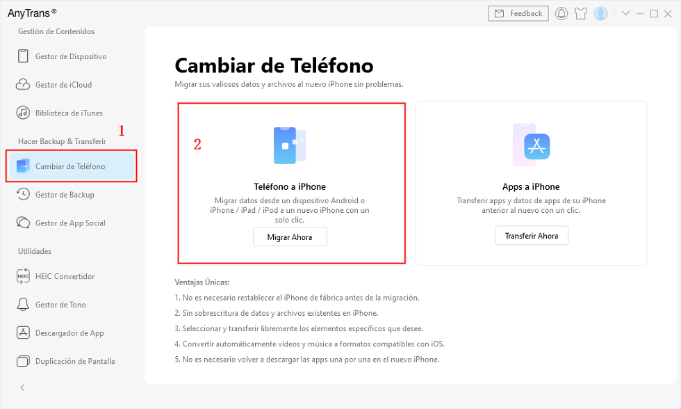En Cambiar de teléfono, haz clic en teléfono a iPhone