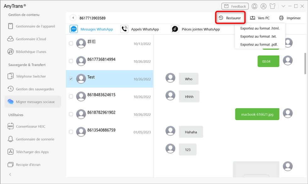 Restaurer WhatsApp sur iPhone