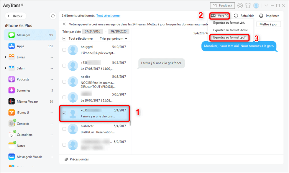 Sélectionnez les SMS à lire sur PC