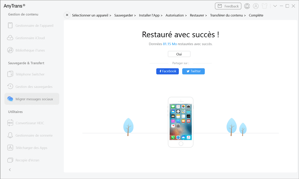 Transfert avec succès