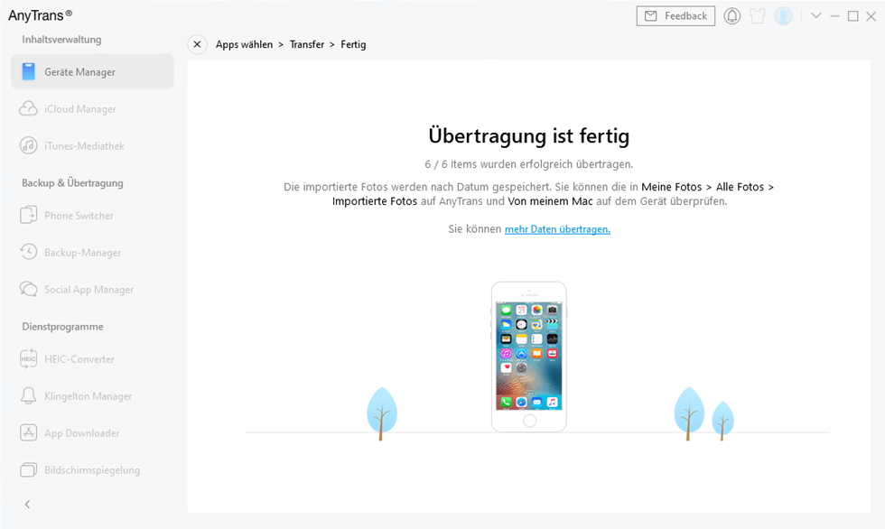AnyTrans-Übertragung ist fertig