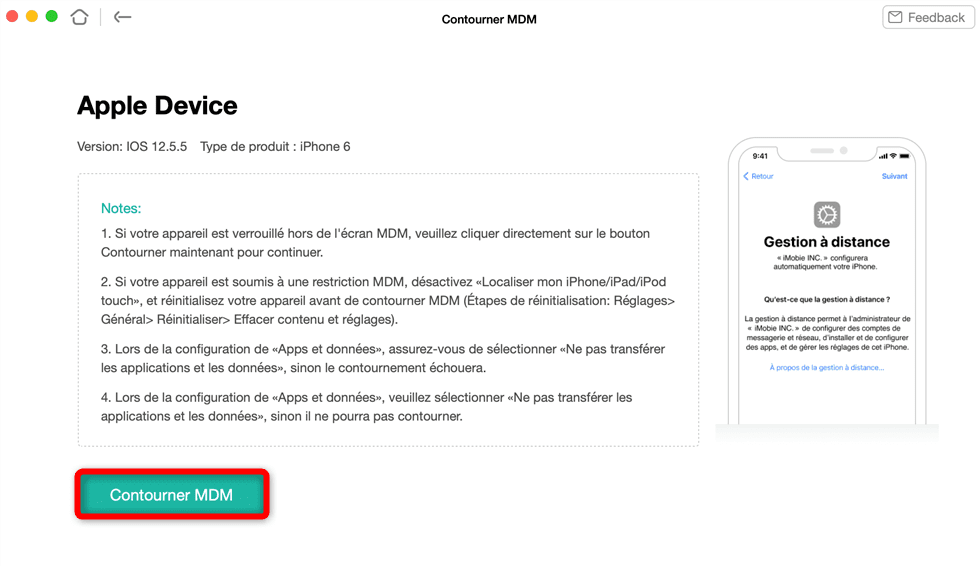 Cliquez sur Contourner MDM