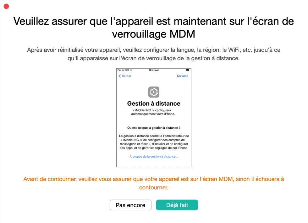 Cliquez sur « Déjà fait »