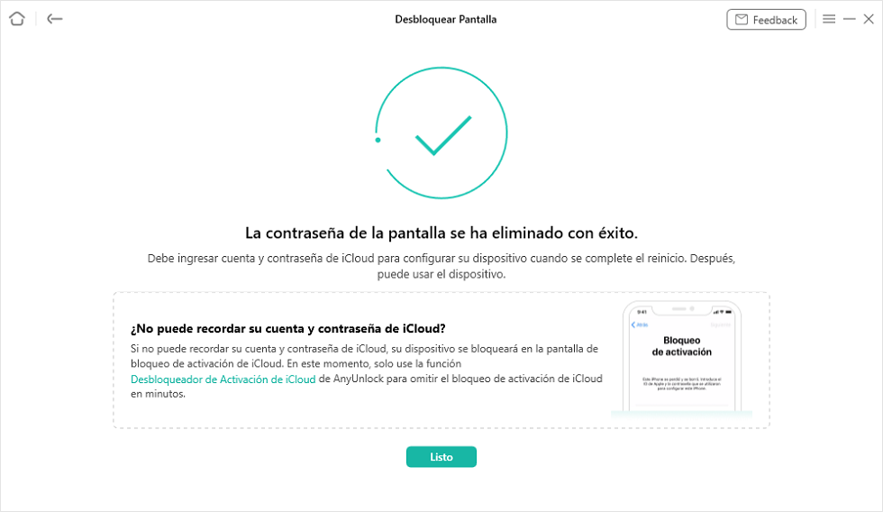Eliminar con éxito la contraseña de pantalla a través de AnyUnlock