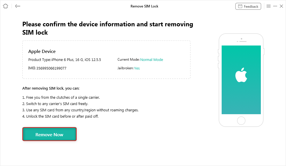 Click Remove Now to Unlock SIM