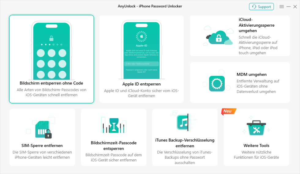 AnyUnlock Bildschirm entsperren ohne Code