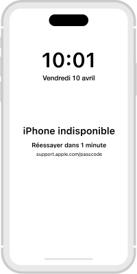 iPhone avec le texte « iPhone indisponible »