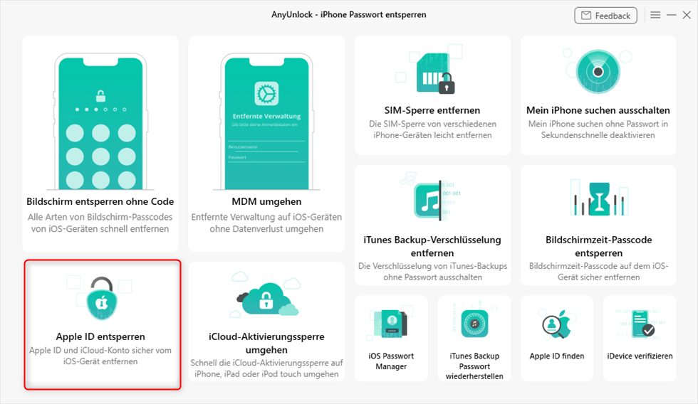 Apple ID entsperren - auswählen
