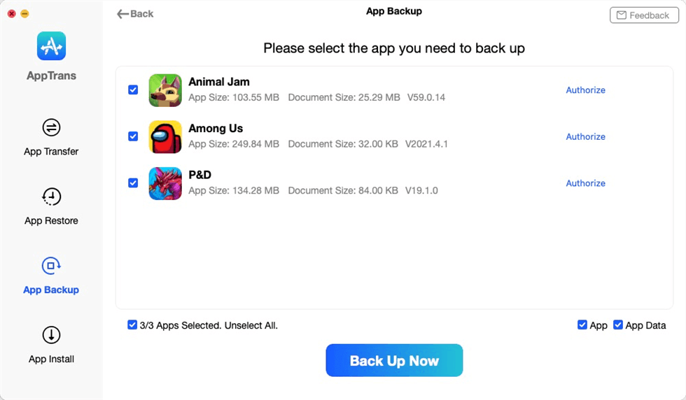 Choose Apps to Make a Backup