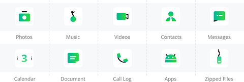 Green and white icons on white background