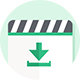 Movie clap with arrow pointing down
