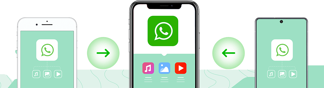 Group of three cell phones with WhatsApp icons