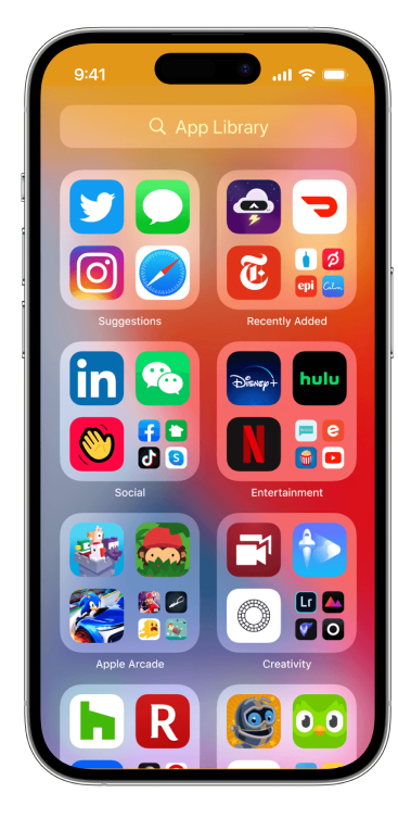 iPhone with apps on screen