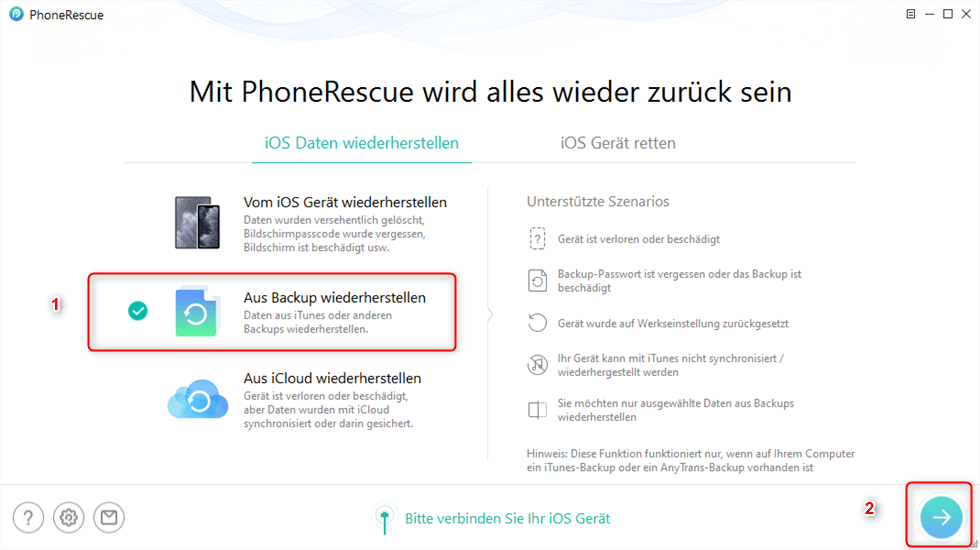 Auf „Aus Backup wiederherstellen“ klicken