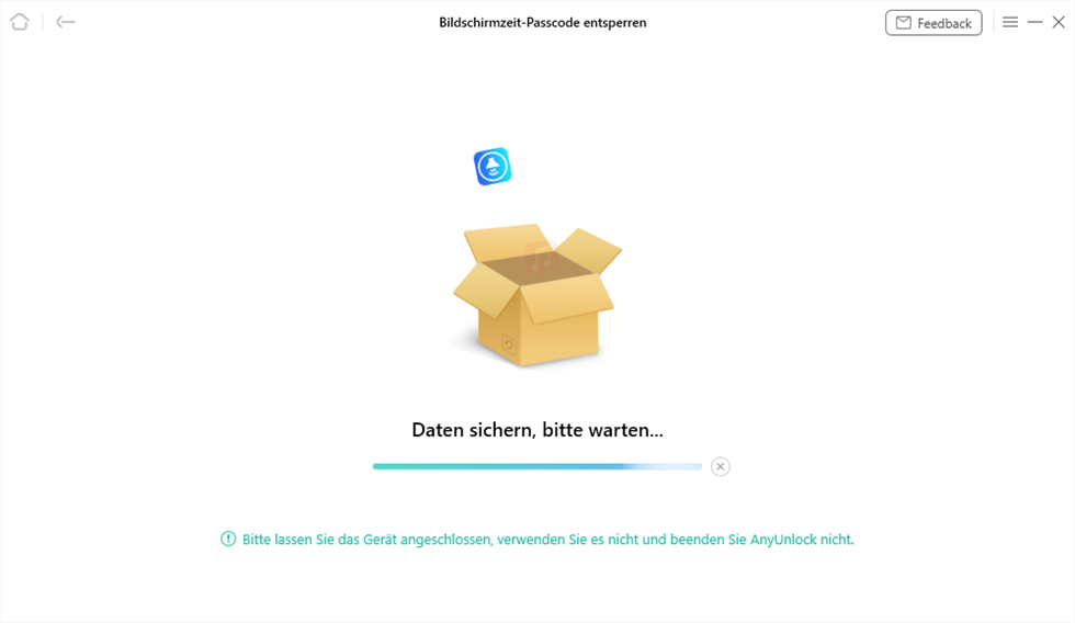 Auf „Daten sichern“ warten vor der Entsperrung