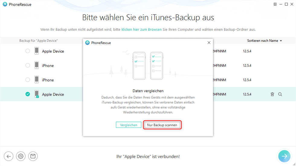 Auf „Nur Backup scannen“ klicken