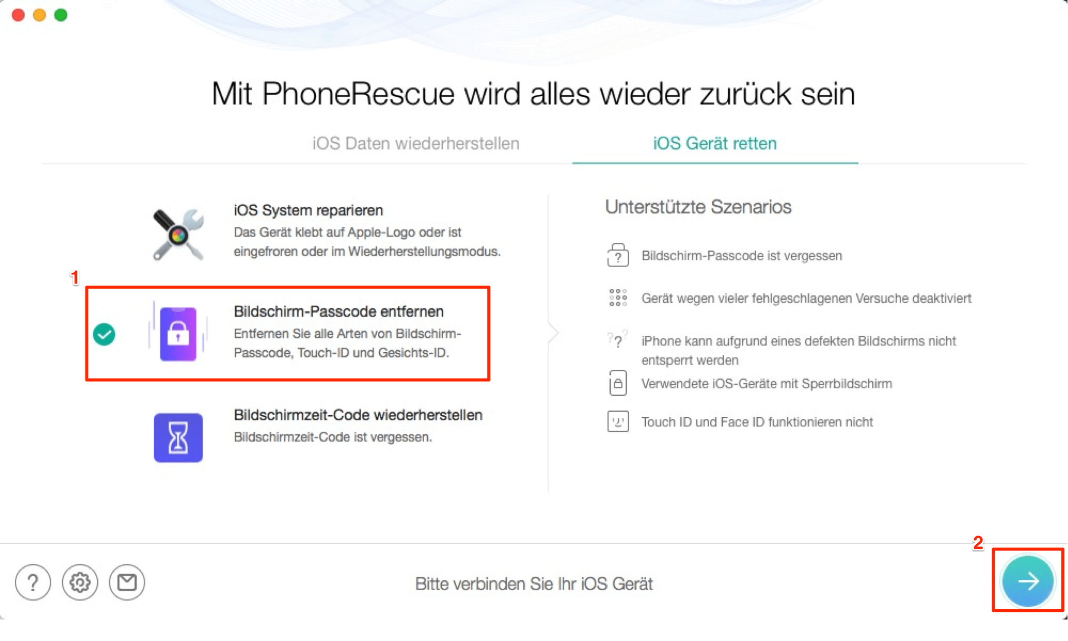 Wählen Sie bitte „Bildschirm-Passcode entfernen“ - Schritt 1