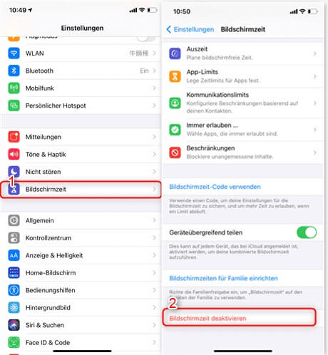 Bildschirmzeit auf dem iPhone so deaktivieren