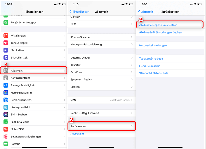 Bildschirmzeit iPhone funktioniert nicht - Alle Einstellungen zurücksetzen
