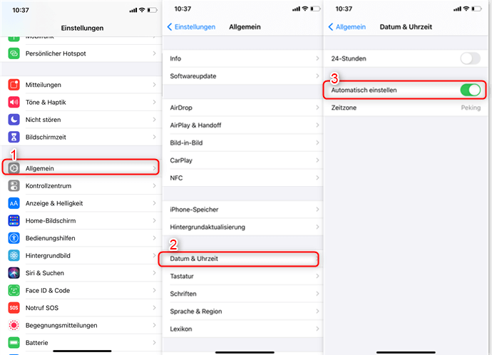 Bildschirmzeit iPhone funktioniert nicht - Daten und Uhrzeit automatisch einstellen