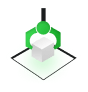 Computer screen with green and white logo