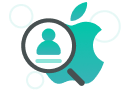 Magnified image of person under magnifying Apple logo