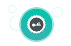 Green and white logo with gearwheel