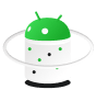 Green and white robot with ring