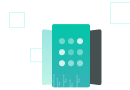 Blue and green card with circles