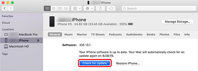Update your iPhone with iTunes or Finder