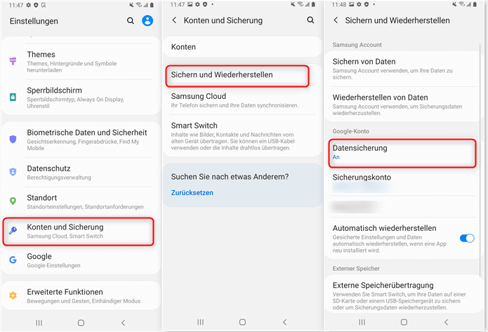 Daten in Google sichern
