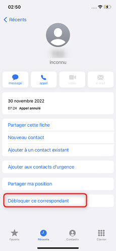 Supprimer un contact bloqué 
