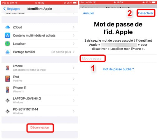 Déconnexion du compte iCloud