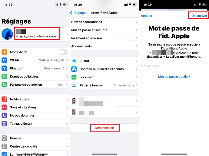 Se déconnecter du compte identifiant Apple 
