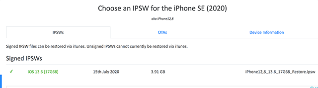 اختر IPSW لطراز iPhone
