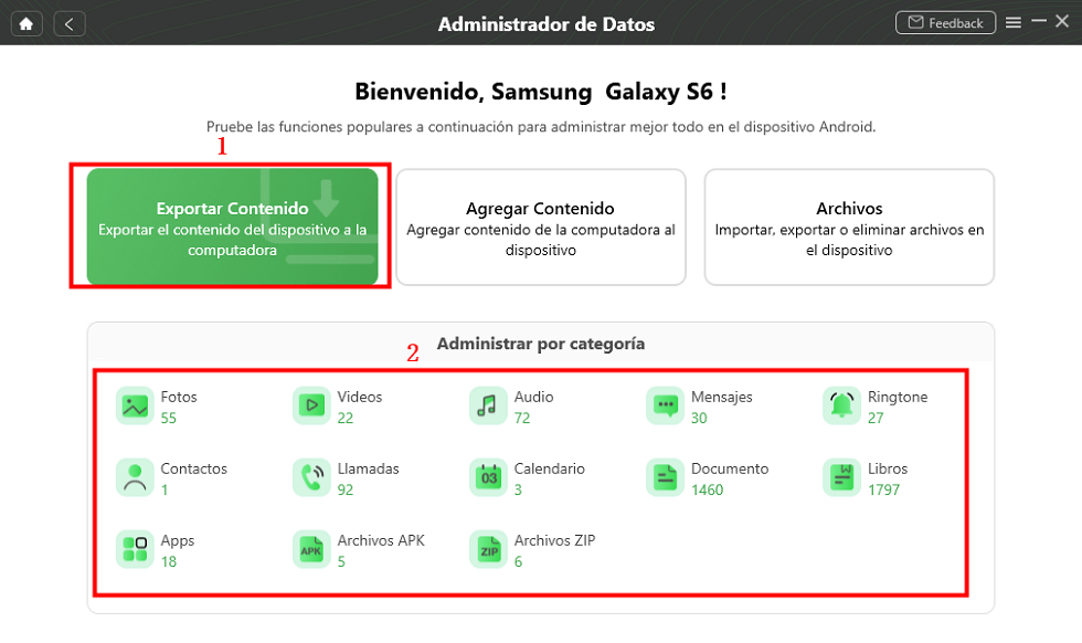 Selecciona los datos que quieres respaldar