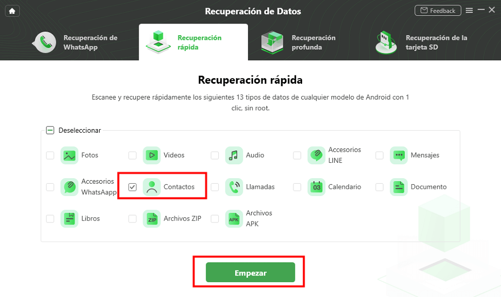 Selecciona contactos para exportar al ordenador