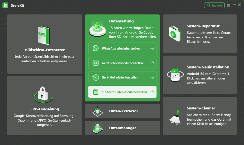 Wählen Sie SD-Karte-Daten wiederherstellen unter Datenrettung aus