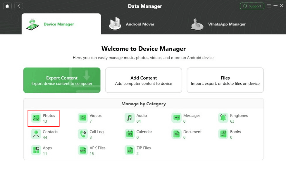 Choose Photos in Device Manager